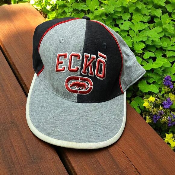 Ecko Unltd. Y2K Vintage Pinwheel Grey Black Red Rhino Cap Fitted Mens Size 7 3/4 - Picture 1 of 6